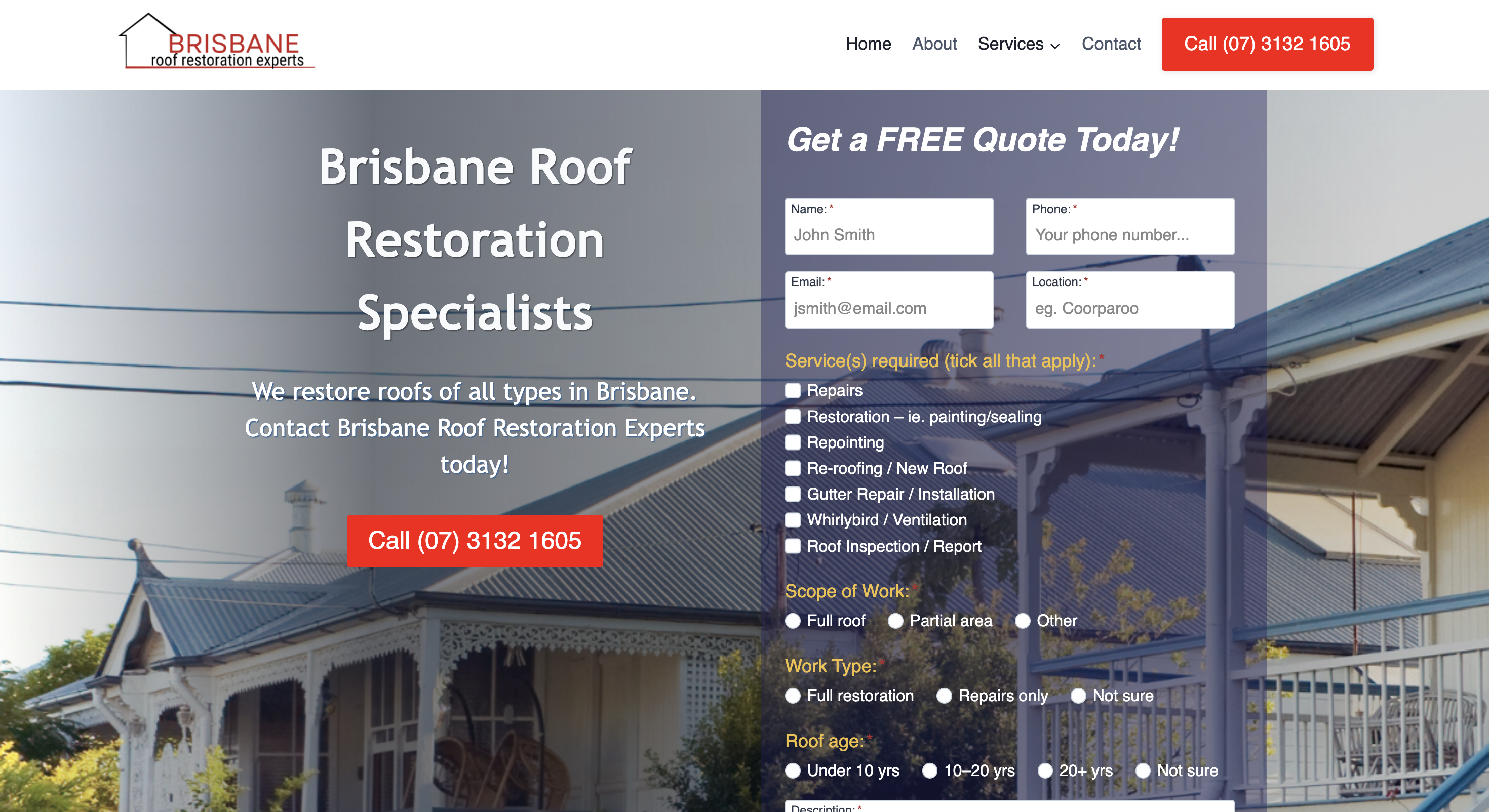 Brisbane Roof Restoration Experts homepage