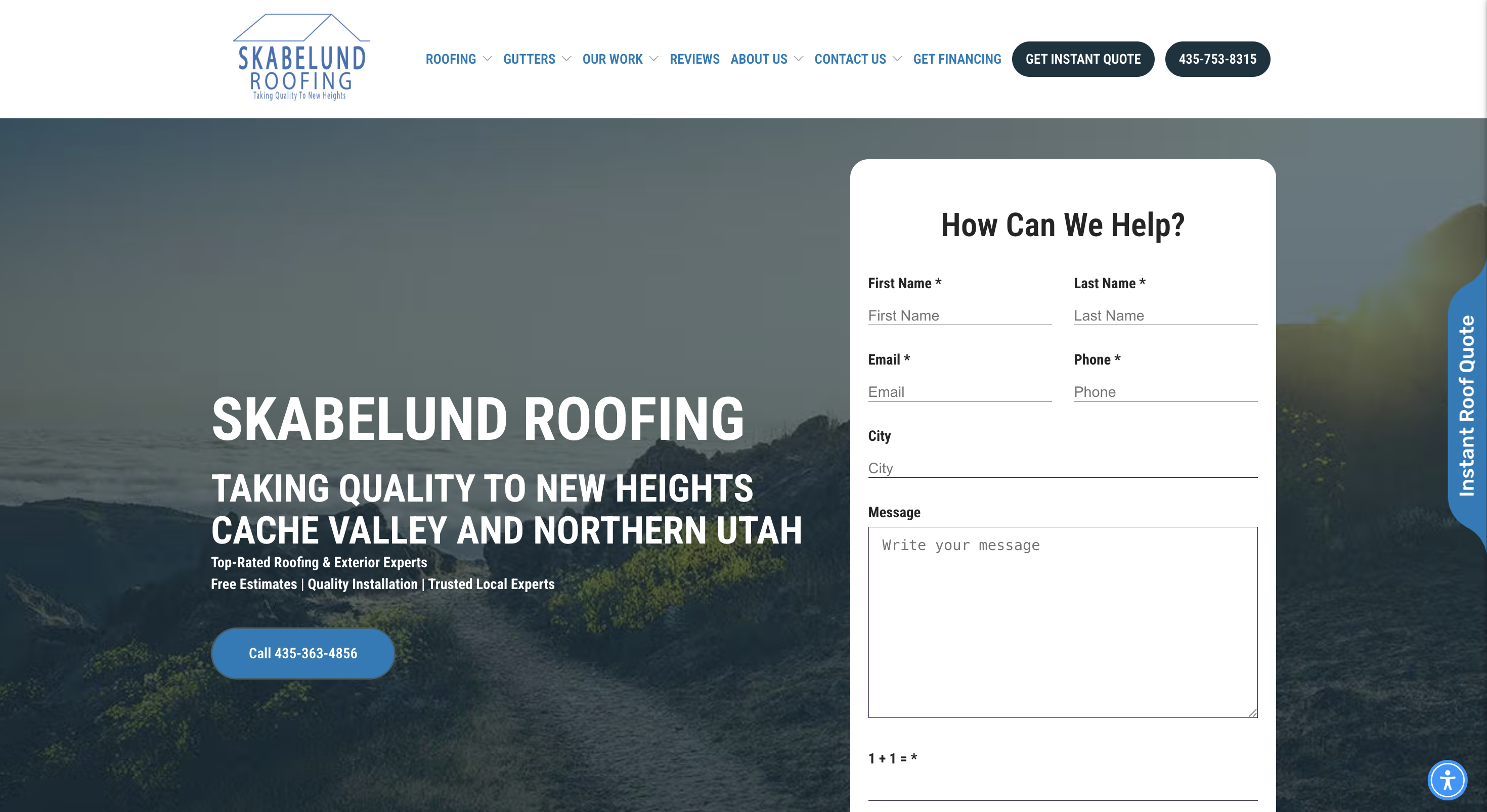 Skabelund Roofing with two different phone numbers and math captcha