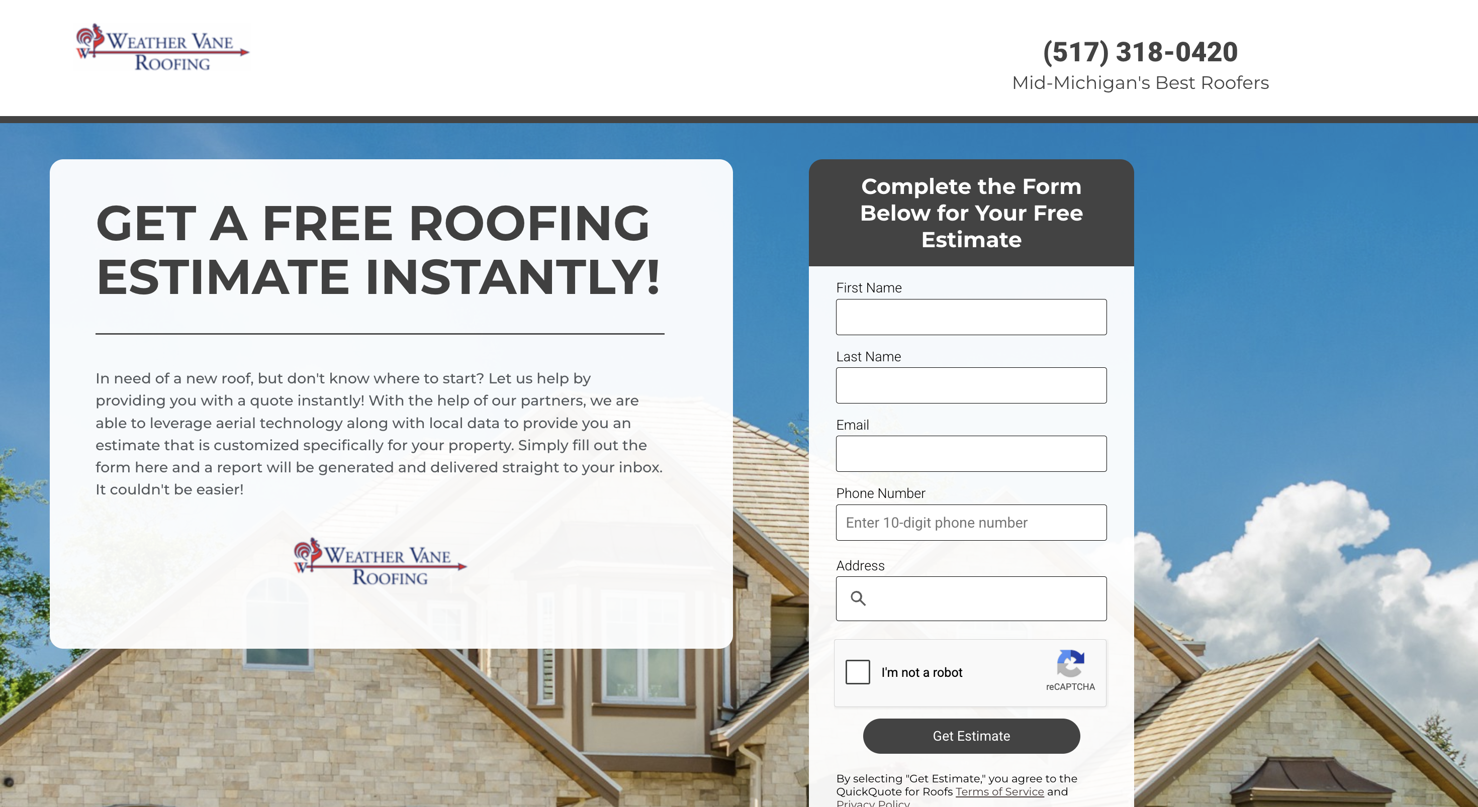 Weather Vane Roofing form with reCAPTCHA